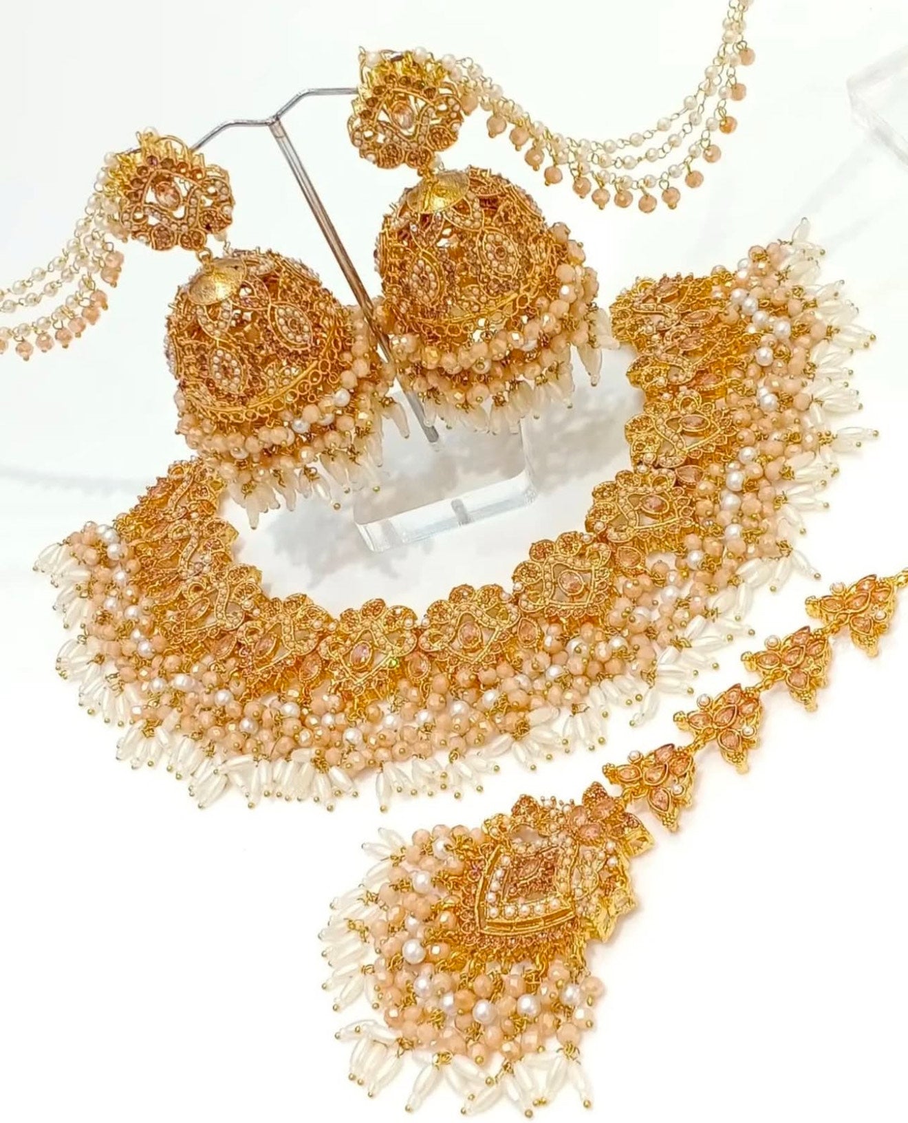 Regal Off-White, Cream & Gold Bridal Jewelry Set – Earrings & Necklace