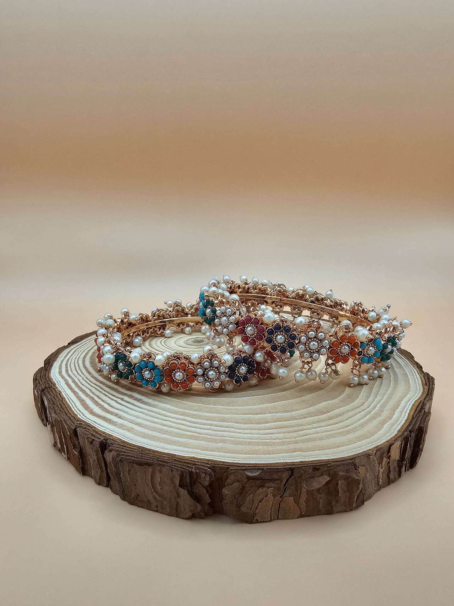 Elegant Indian Pearl Bangle with Vibrant Enamel Accents