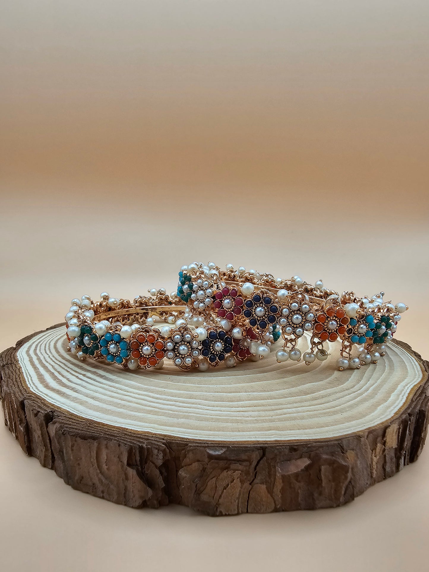 Elegant Indian Pearl Bangle with Vibrant Enamel Accents