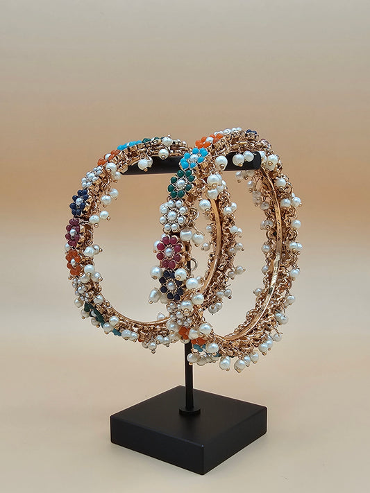 Elegant Indian Pearl Bangle with Vibrant Enamel Accents