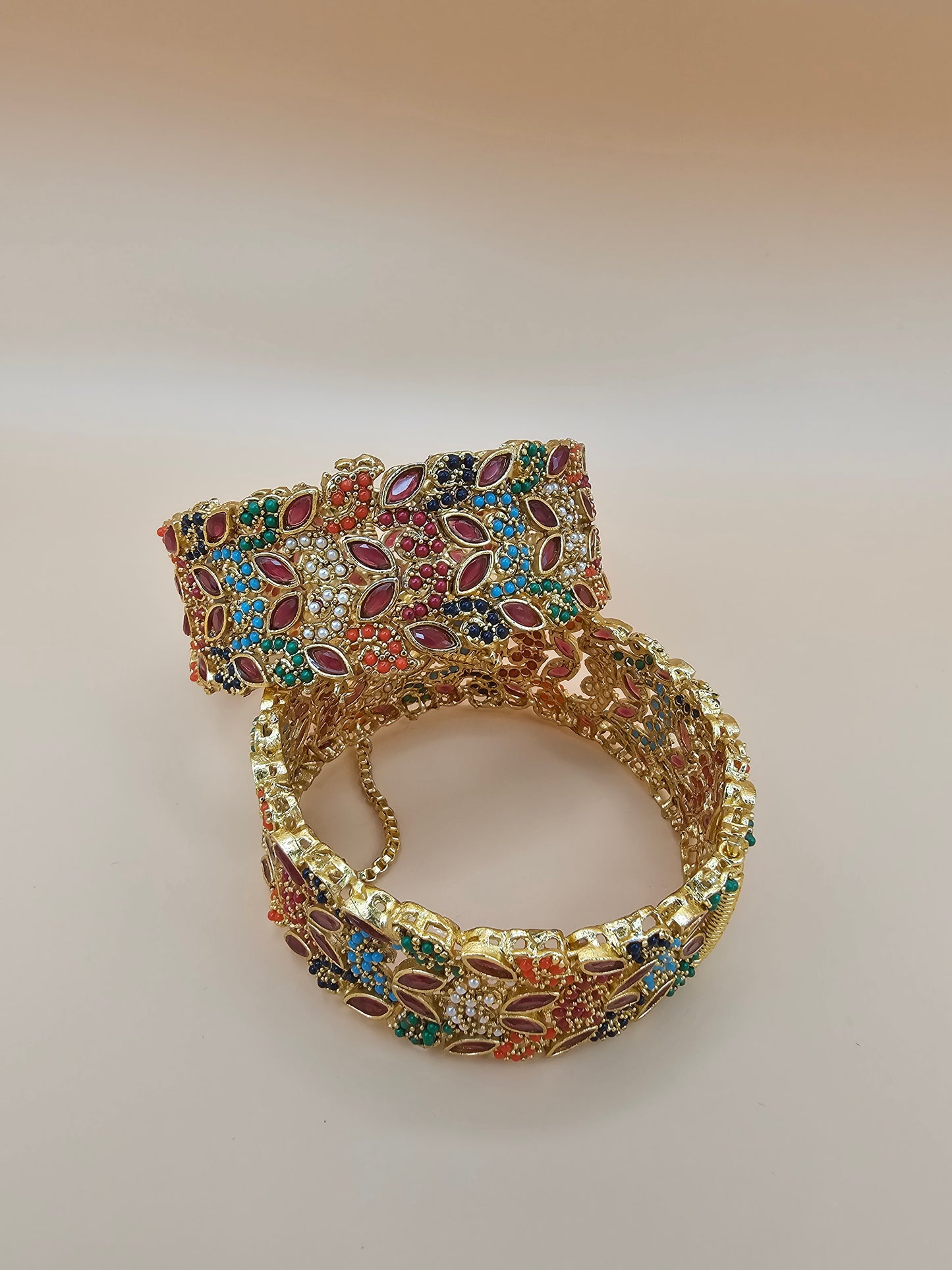 Vibrant wide Indian bangle with intricate design