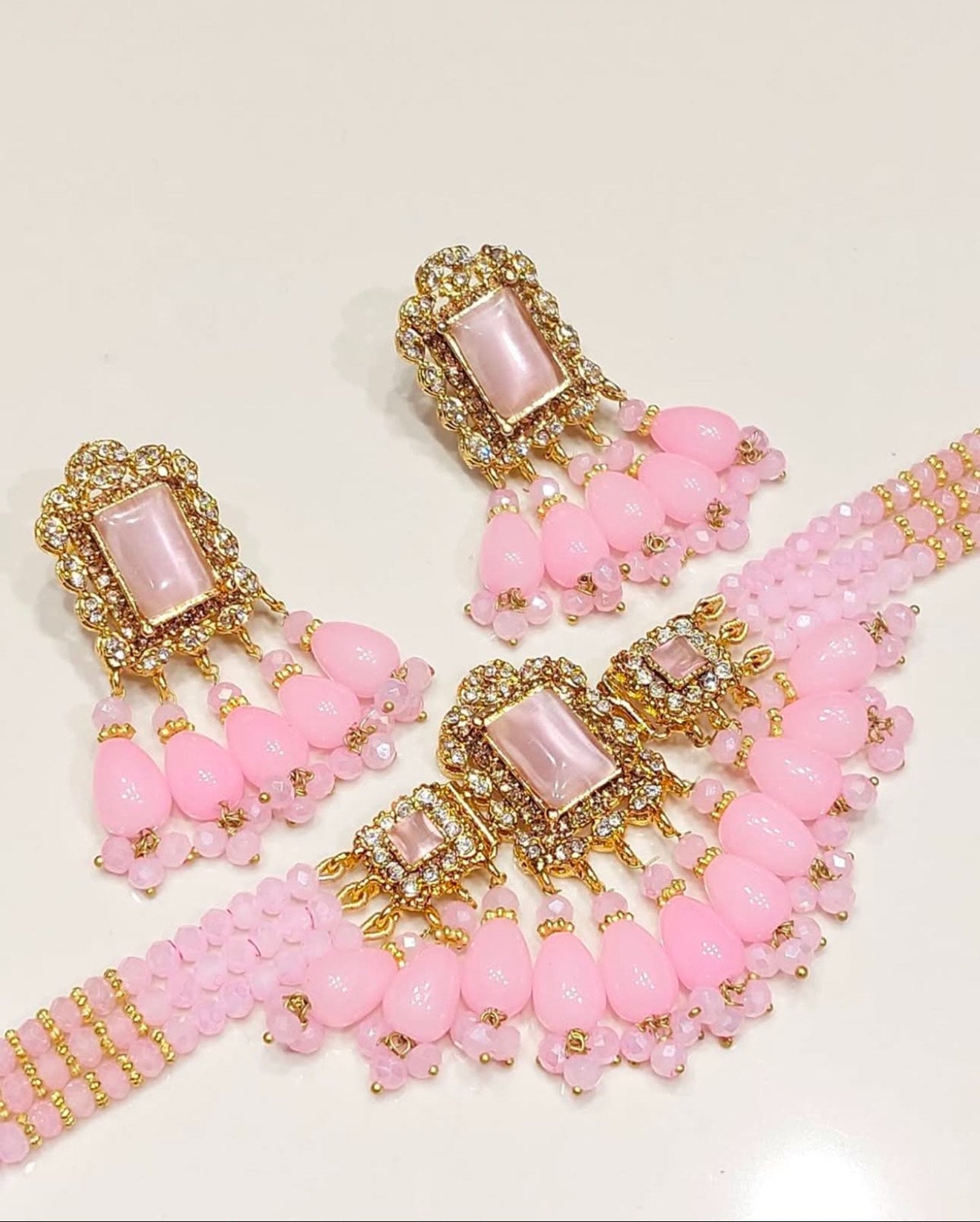 Elegant Pink Beaded & Gold-Plated Jewelry Set