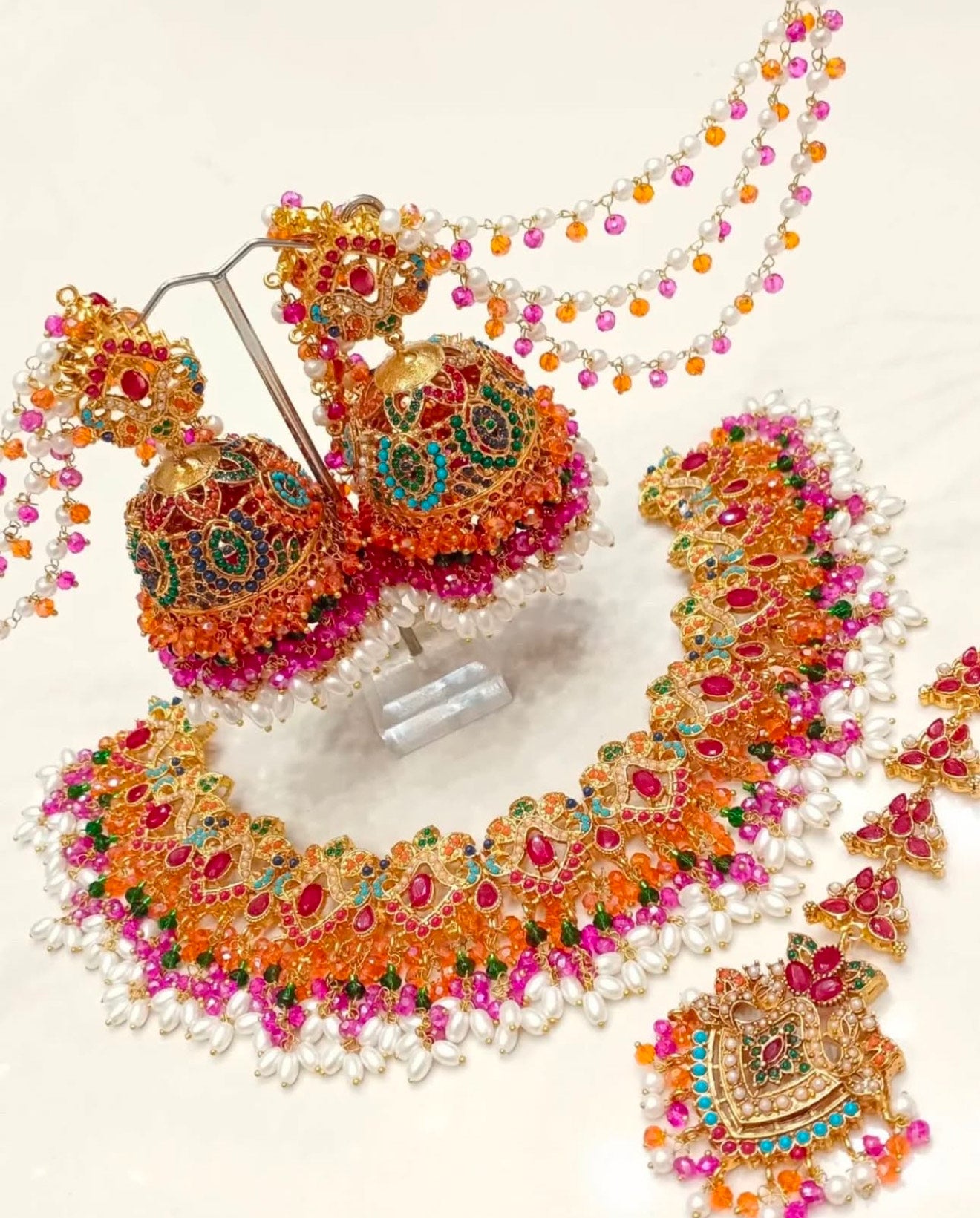 Multicolor Bridal Jewelry Set – Earrings, Necklace & Tikka