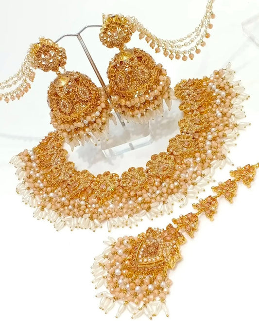Regal Off-White, Cream & Gold Bridal Jewelry Set – Earrings & Necklace