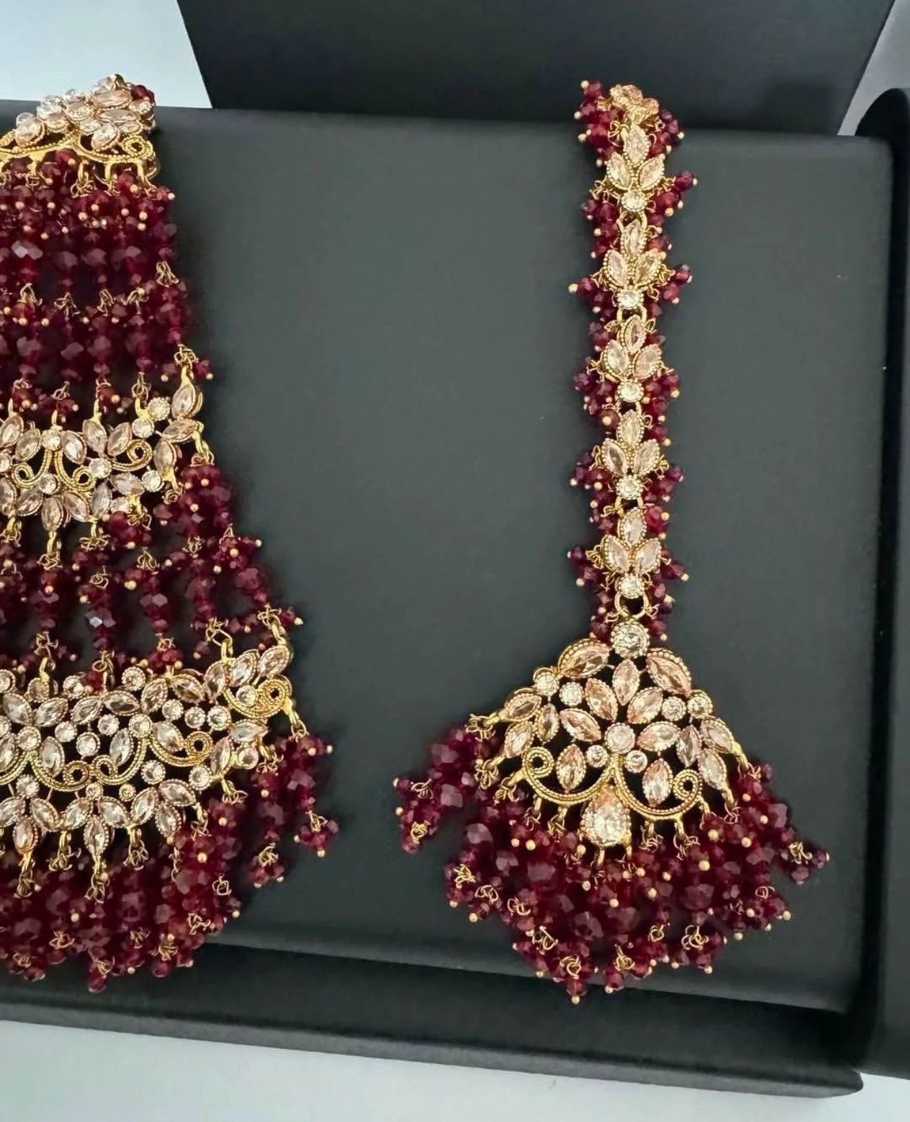 Luxury 5 Piece Gold & Maroon Bridal Jewelry Set