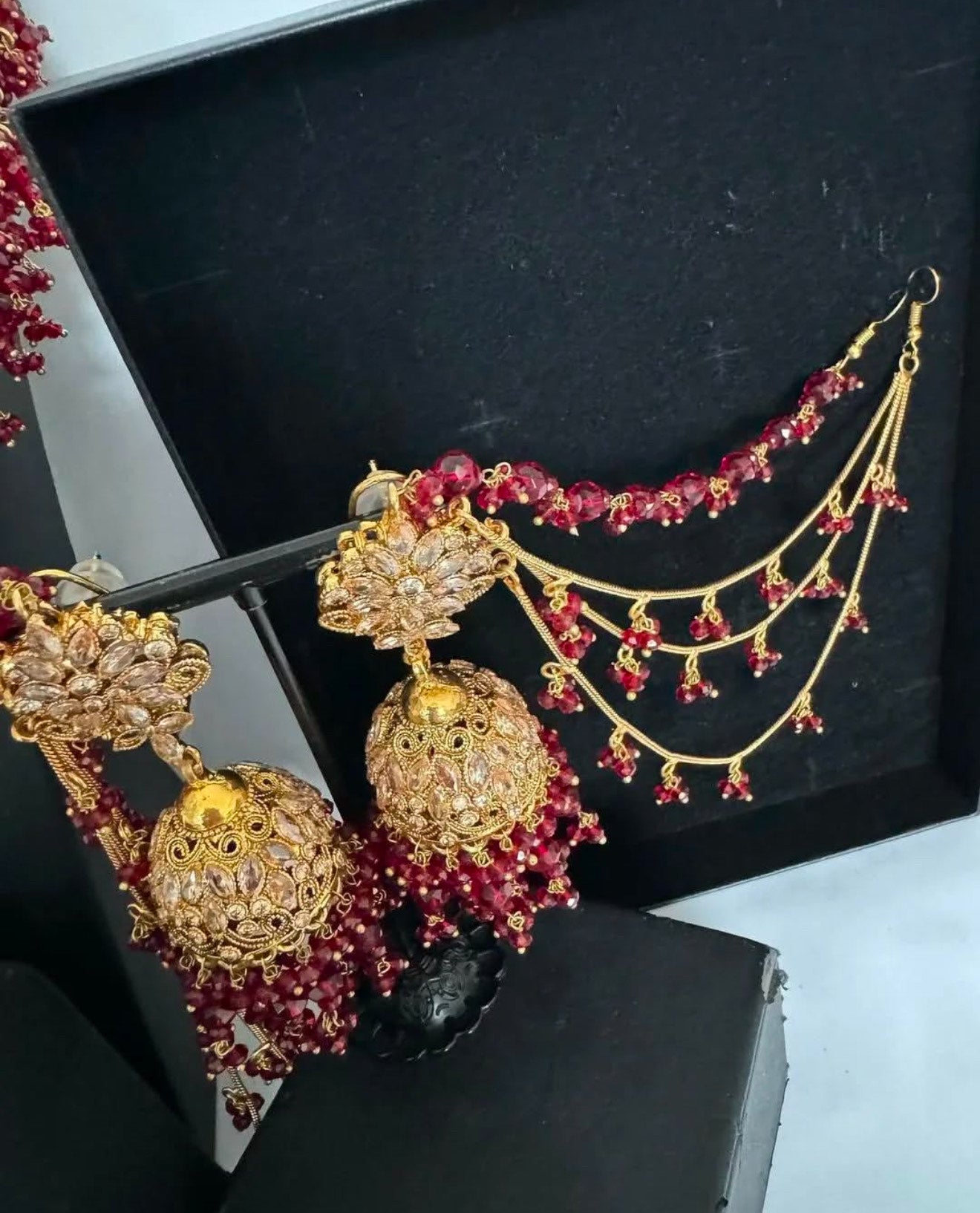 Luxury 5 Piece Gold & Maroon Bridal Jewelry Set