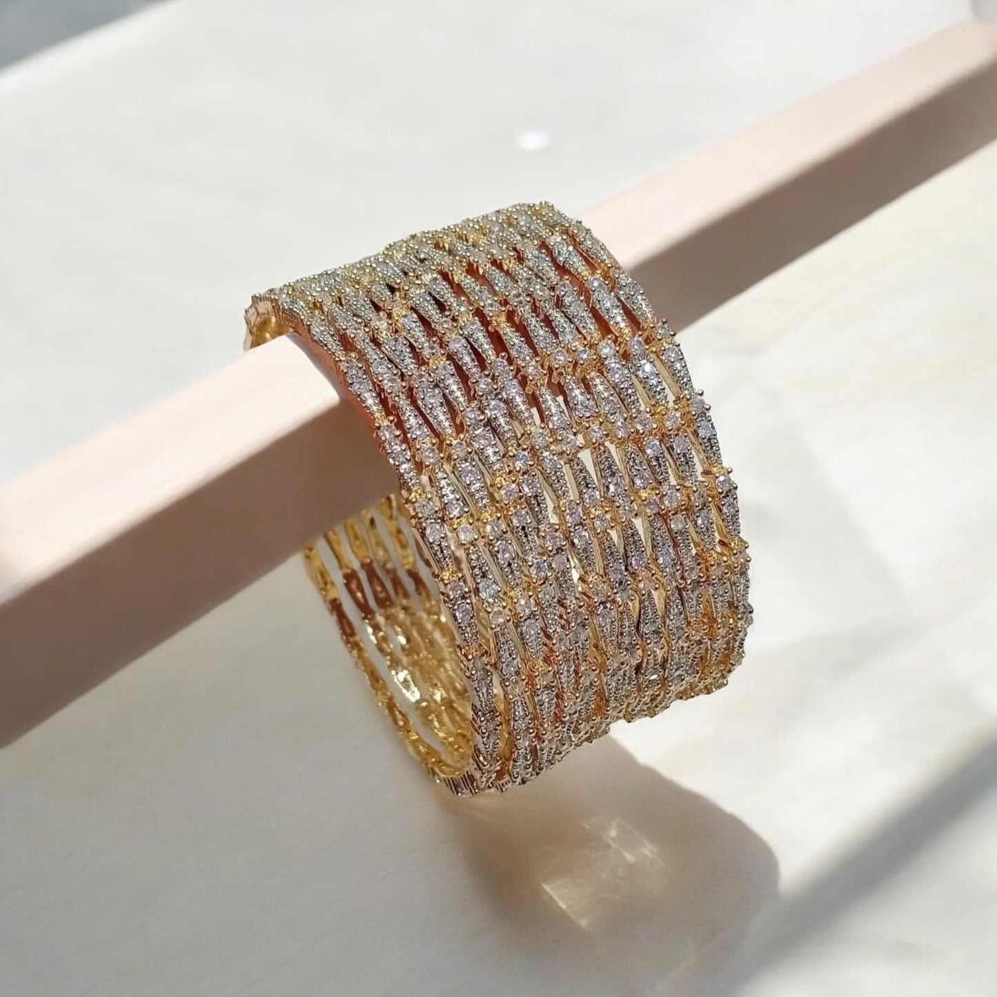 Luxurious Gold & Silver-Tone Diamond-Cut Bangles Set