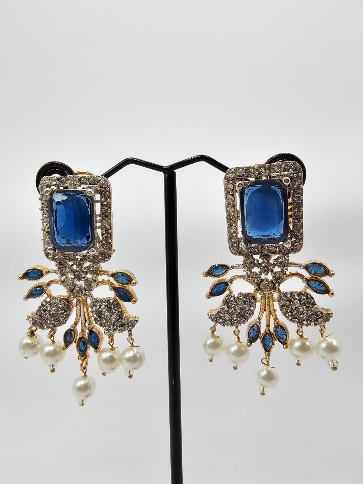 Royal Blue & Gold-Plated Pearl Drop Earrings