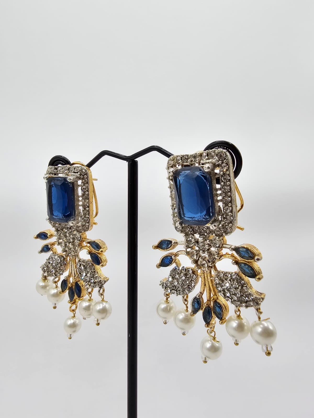 Royal Blue & Gold-Plated Pearl Drop Earrings